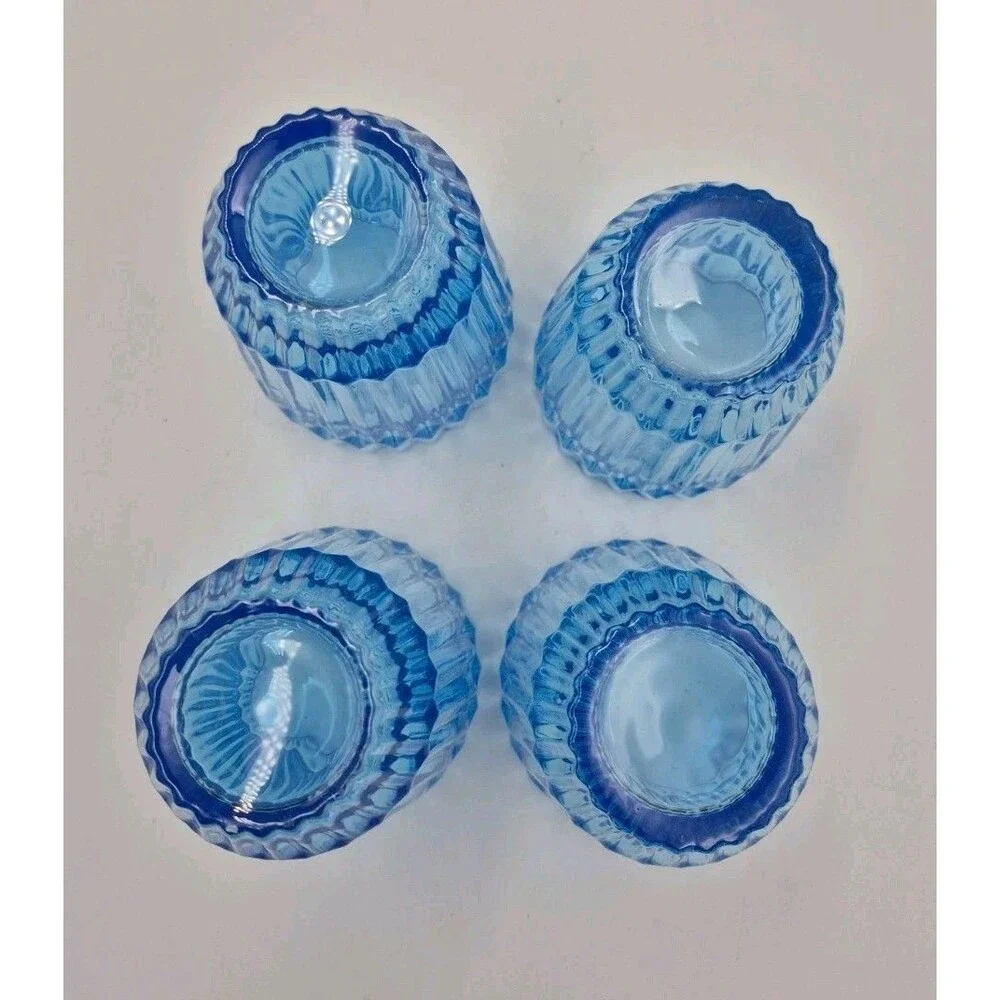 Crate & Barrel Set Of 4Glasses Tumblers Vibrant Blue Shabby Chic Two Sizes 5